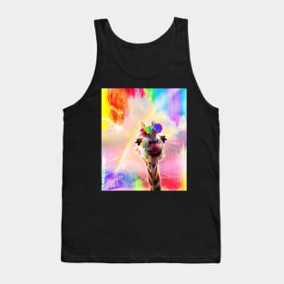 Rainbow Giraffe Wearing Love Heart Glasses Tank Top